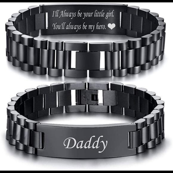 Masculine Daddy Watch Band Stainless Steel Link Bracelet Personalized Engraved - Picture 1 of 5